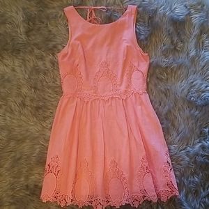 Coral lace floral mini dress